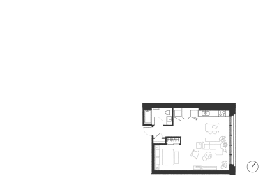 Studio floor plan for Second and 20th.