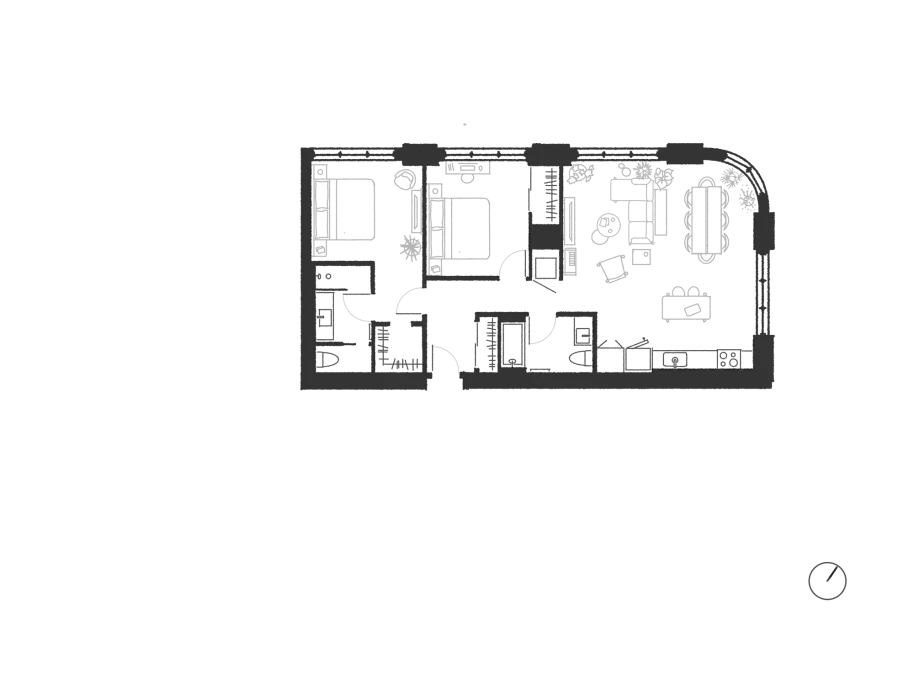 Two bedroom floor plan for Second and 20th.