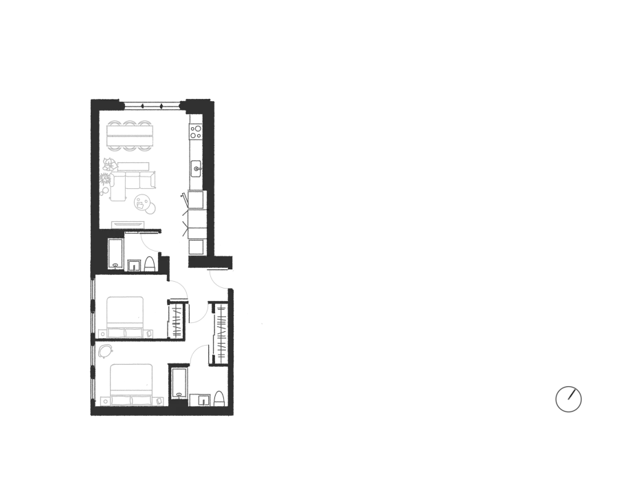 Two bedroom floor plan for Second and 20th.