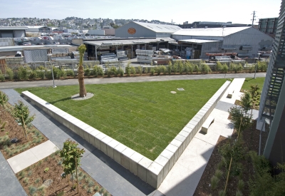 Public open space from above at 888 Seventh Street in San Francisco.