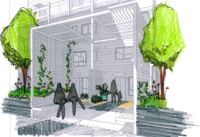 Conceptual sketch of the courtyard for Armstrong Place in San Francisco.
