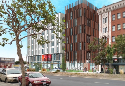 Exterior rendering of 34th and San Pablo Affordable Family Housing in Oakland, California.