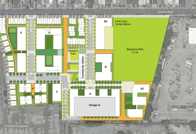 Site Plan for the Midway Village Framework Plan in Daly City, Ca.