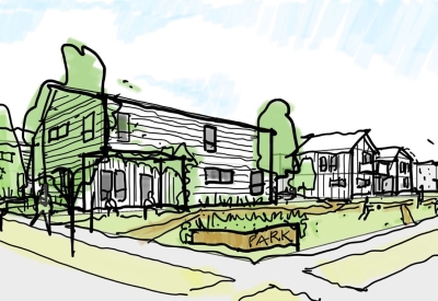 Sketch of neighborhood park for Ensley Mixed-Use Neighborhood in Birmingham, Alabama.