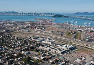 Aerial view of Ironhorse at Central Station in Oakland, California.