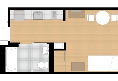 Floor plan of furnished studio unit for Richardson Apartments in San Francisco.