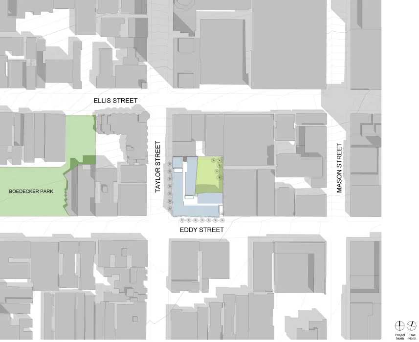 Context plan for 222 Taylor Street, affordable housing in San Francisco.