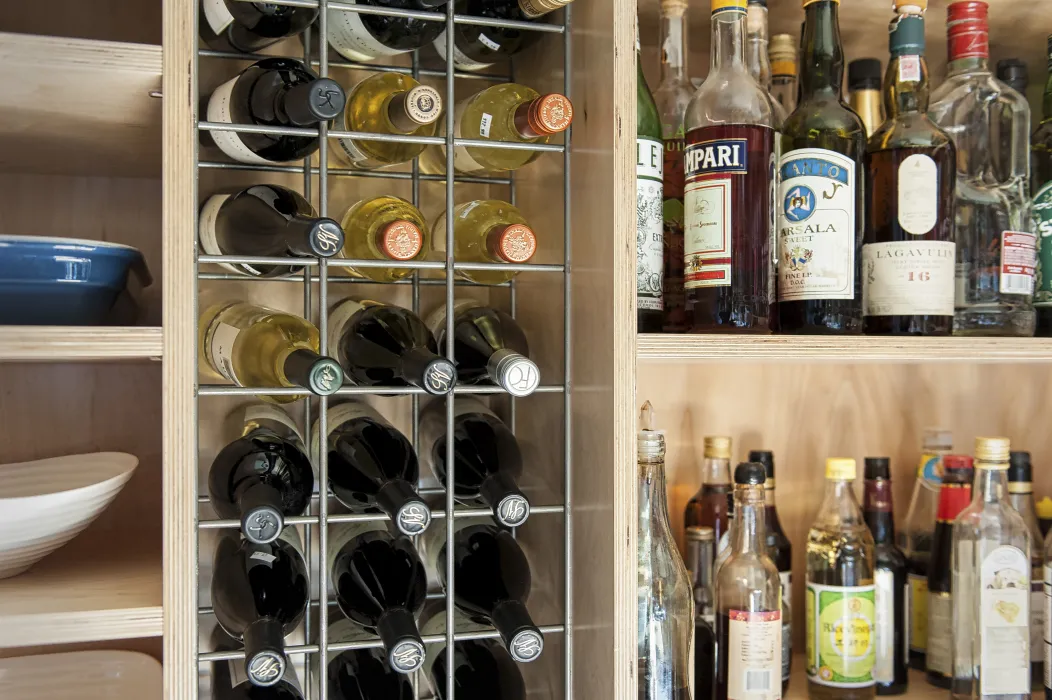 Wine rack inside of the pantry at Healdsburg Rural House in Healdsburg, California.
