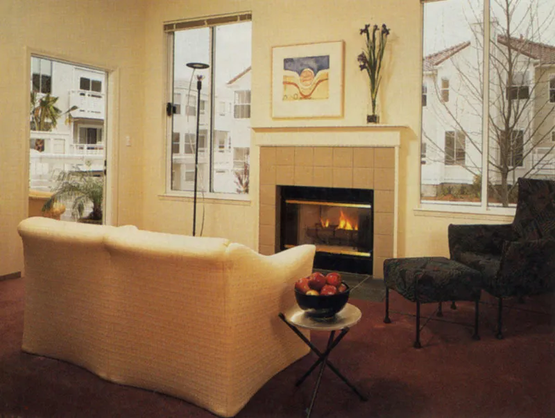 Interior unit living room with fireplace at Parkview Commons in San Francisco.