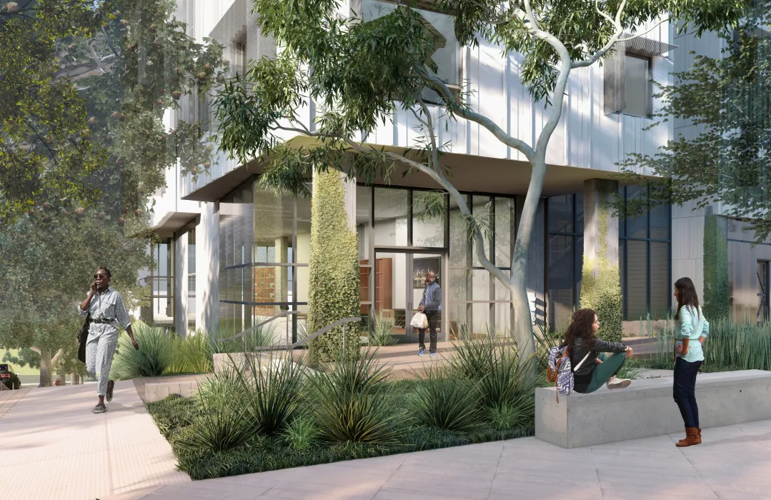 Close-up rendering of the library for Hunter’s View Phase 3 in San Francisco, Ca.
