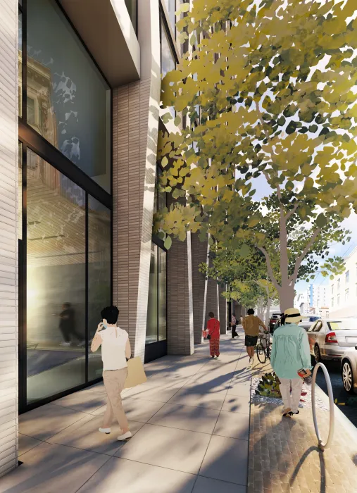 Exterior rendering of the ground floor at 1101 Sutter in San Francisco.