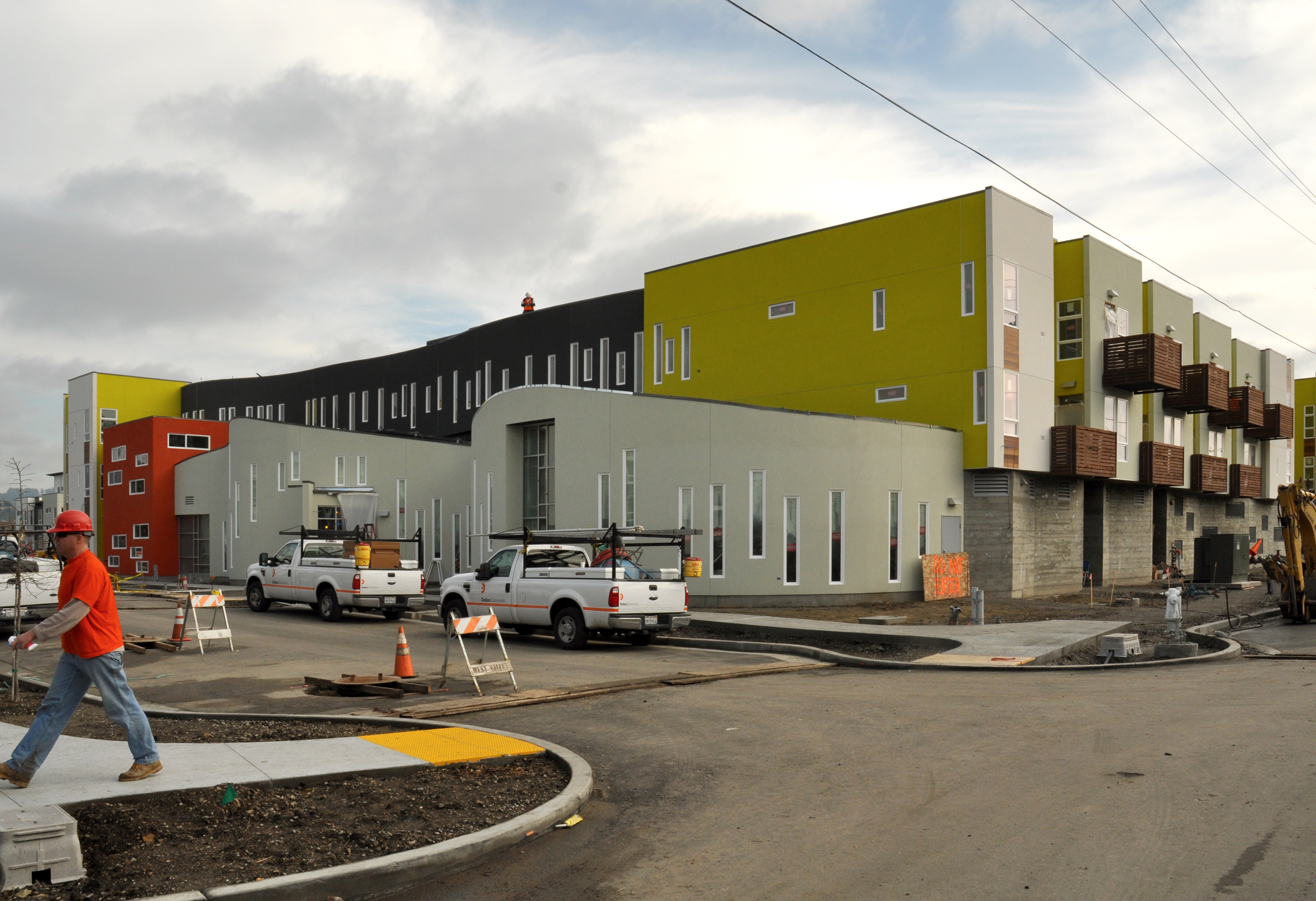 Apartment building under construction at Tassafaronga Village in East Oakland, CA.