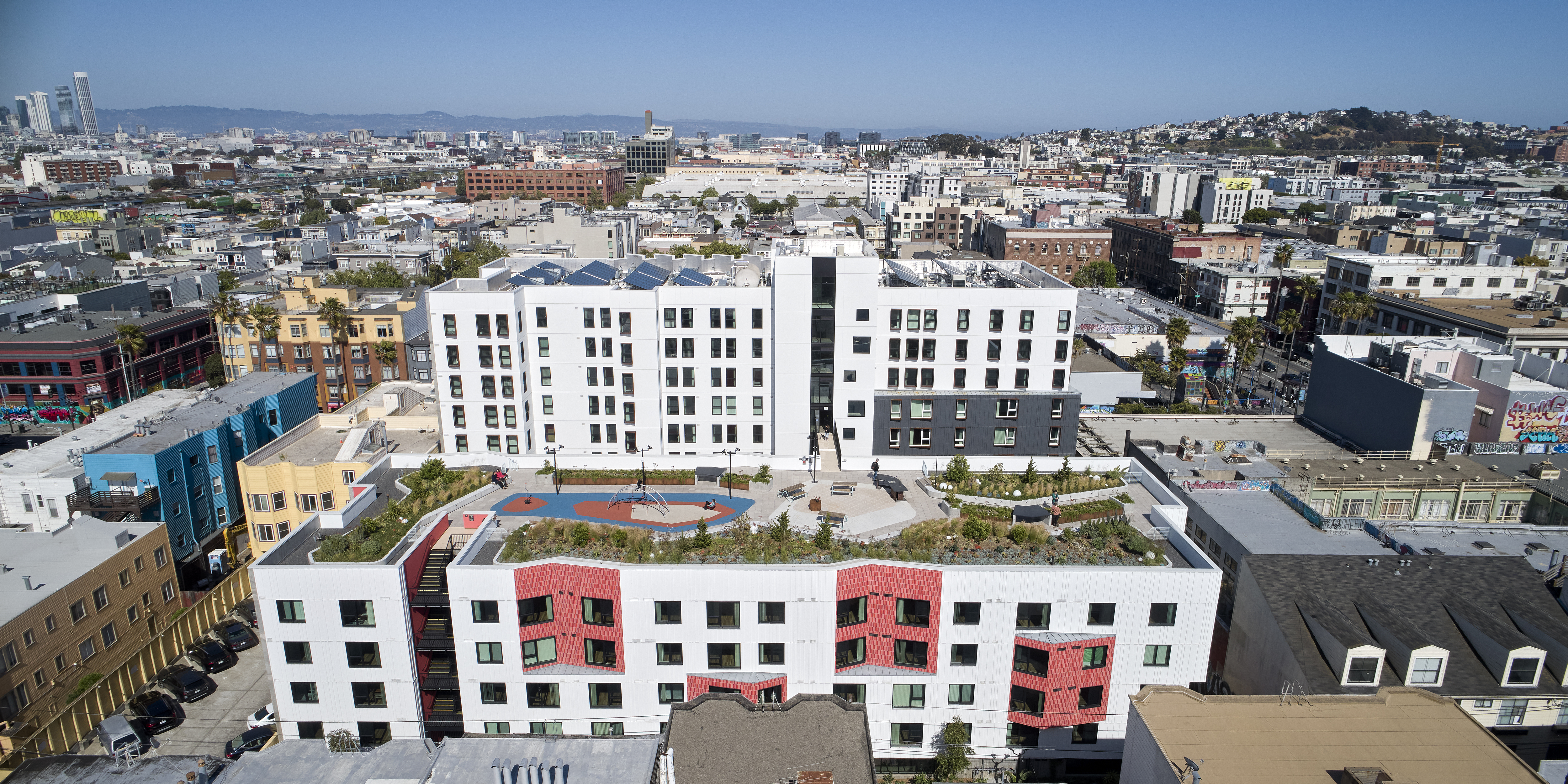 Aerial view of La Fénix at 1950, affordable housing in the mission district of San Francisco.