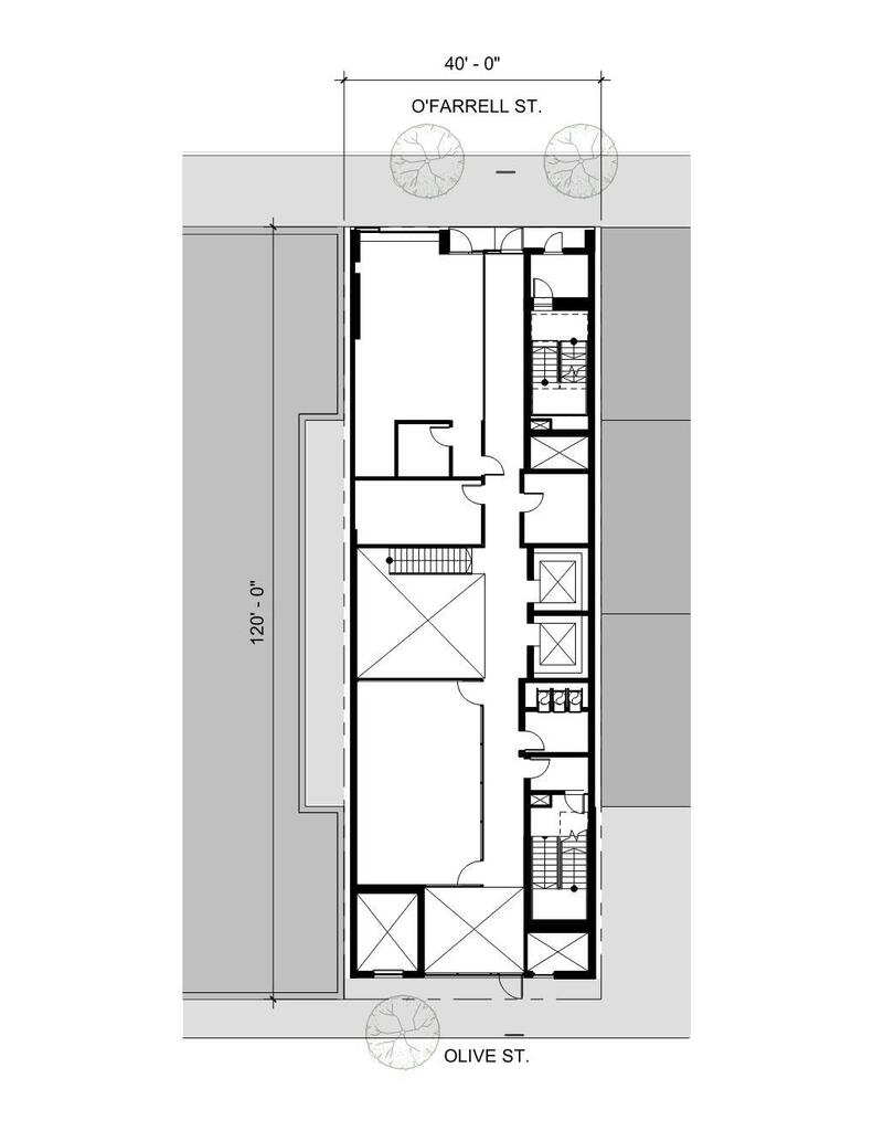 Ground level site plan for 921 O'Farrell in San Francisco, Ca.