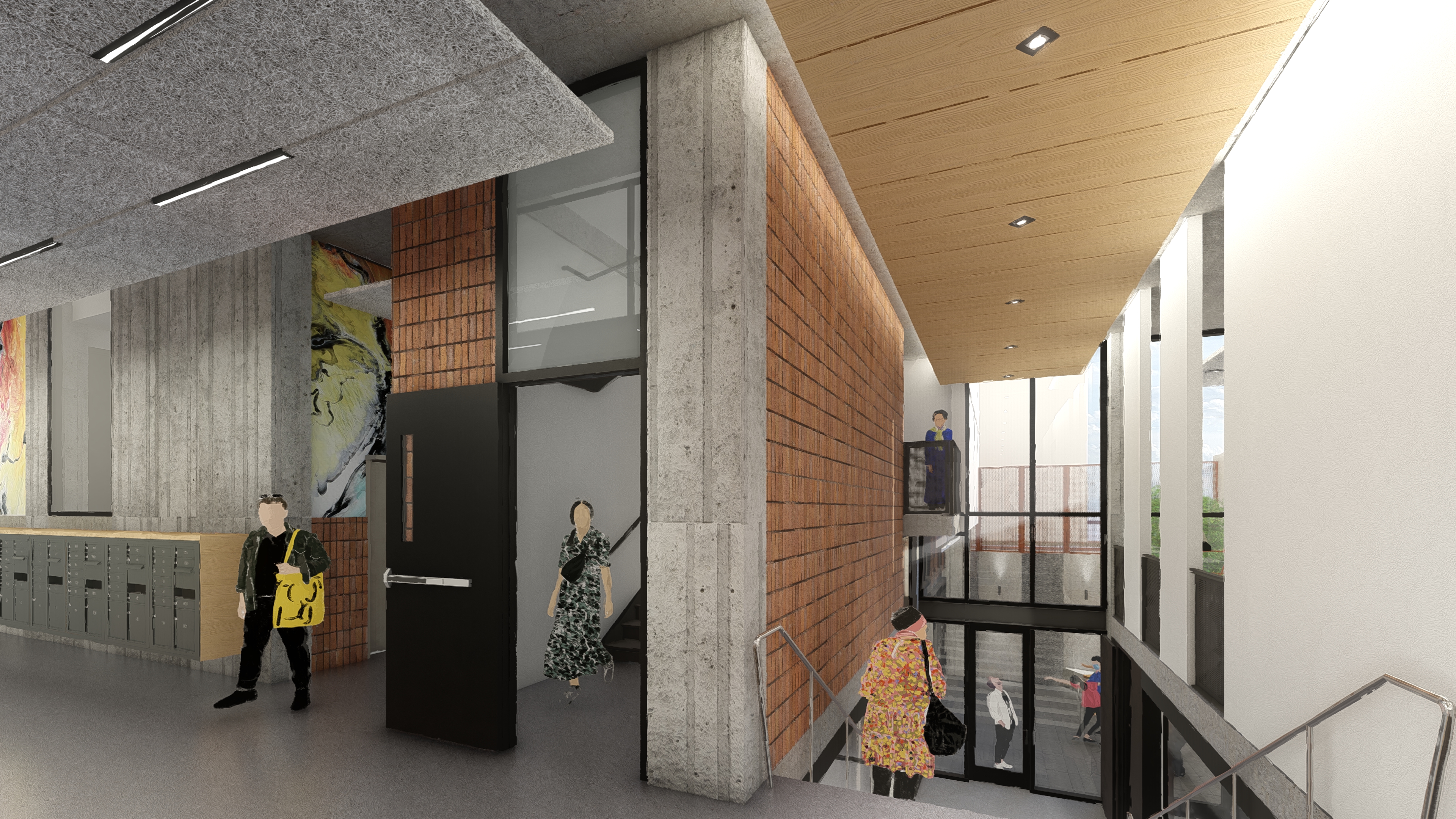 Rendered view of the corridor at Jazzie Collins in San Francisco