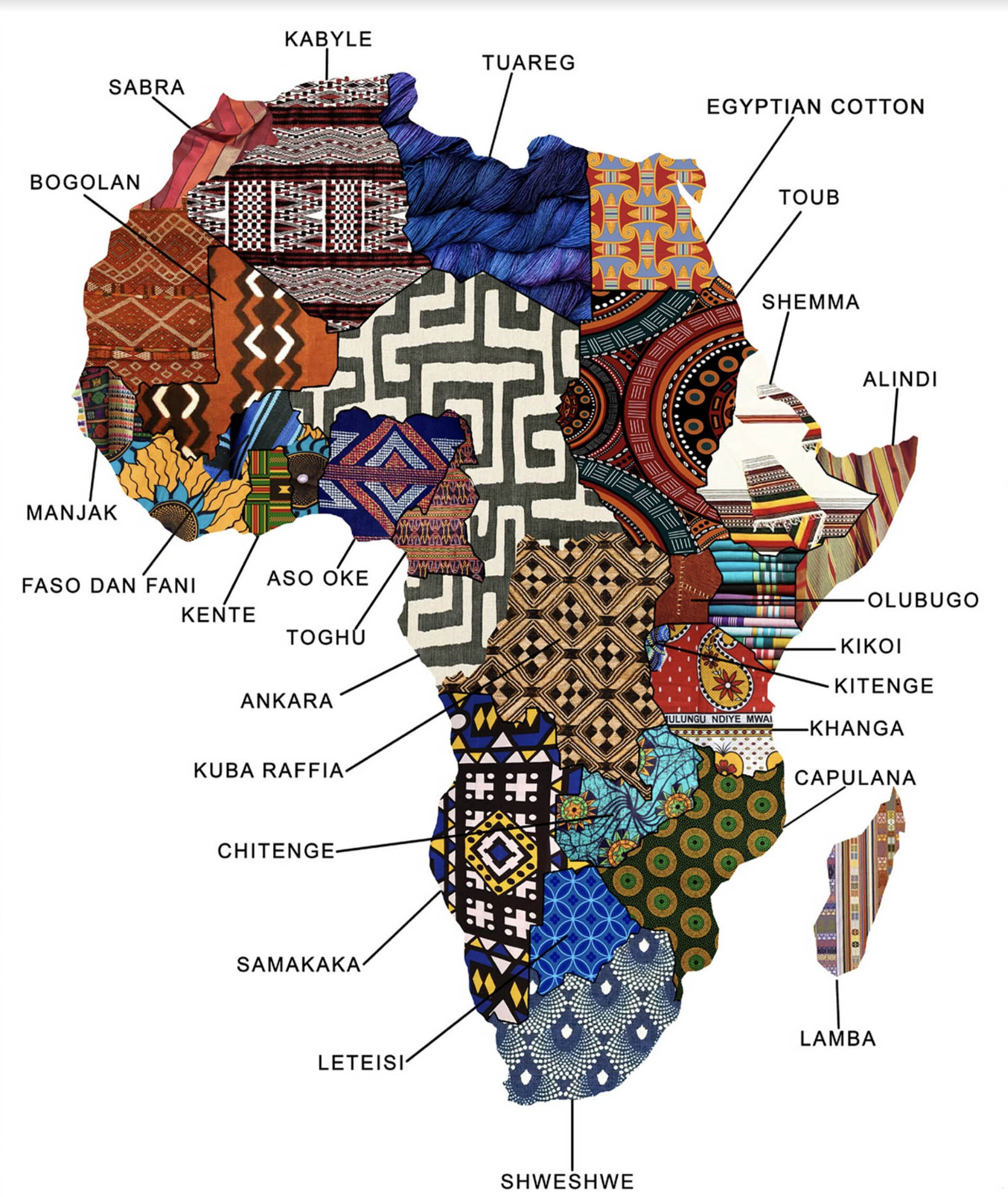 Fabric map of Africa by Priya Shah for Africatown Plaza in Seattle, Wa.