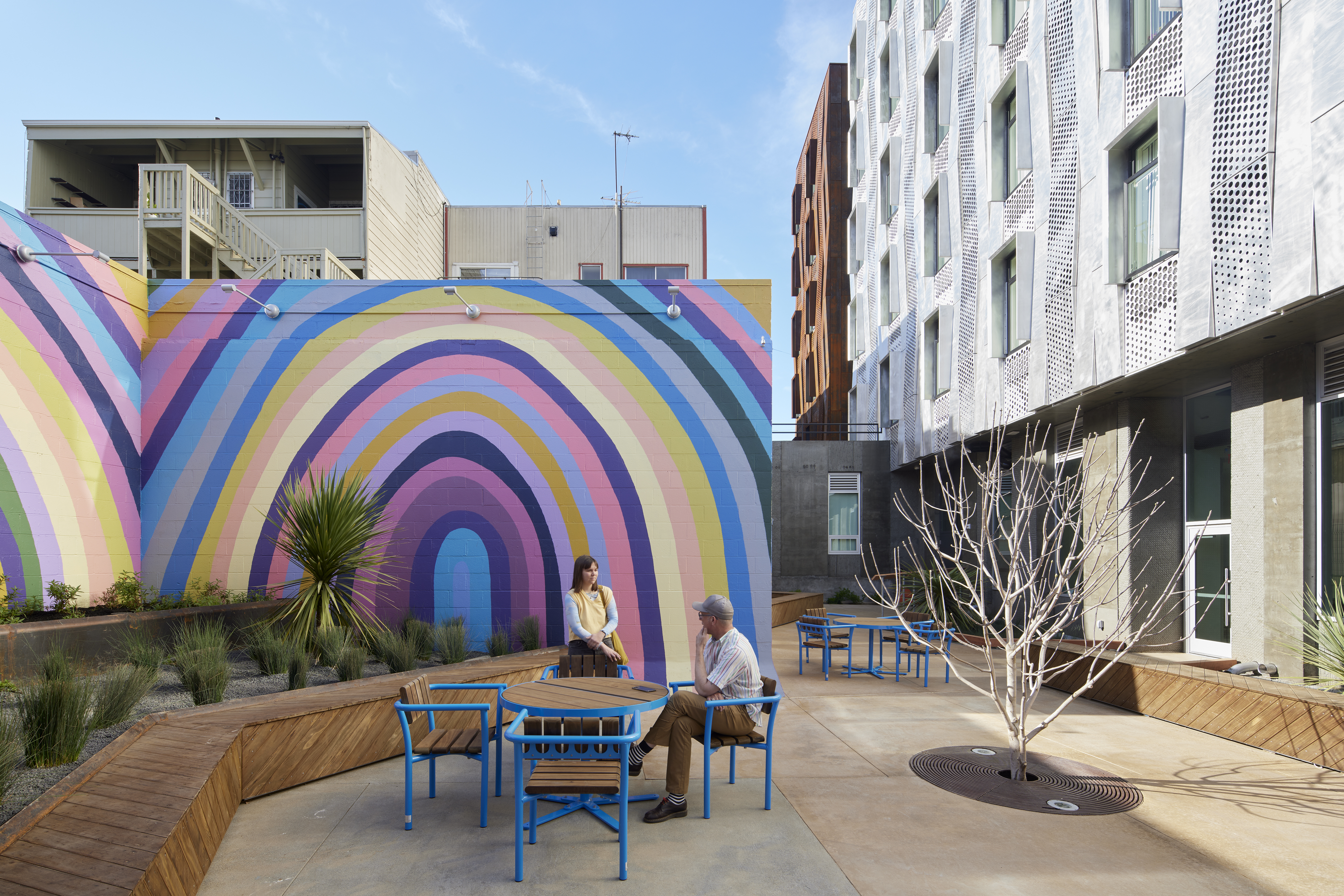 Residential courtyard inside Tahanan Supportive Housing in San Francisco.