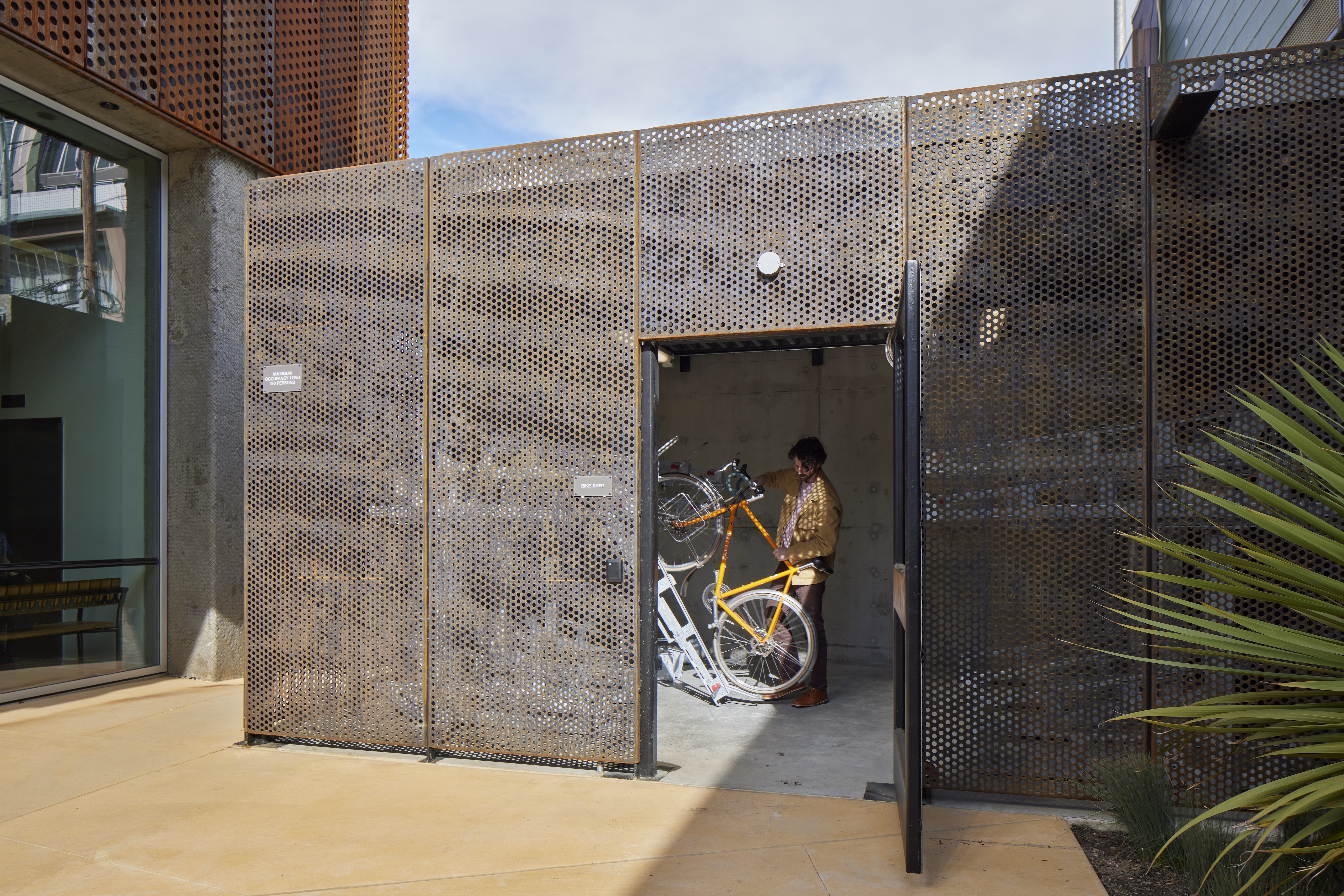 Bicycle shed in the courtyard of Tahanan Supportive Housing in San Francisco.