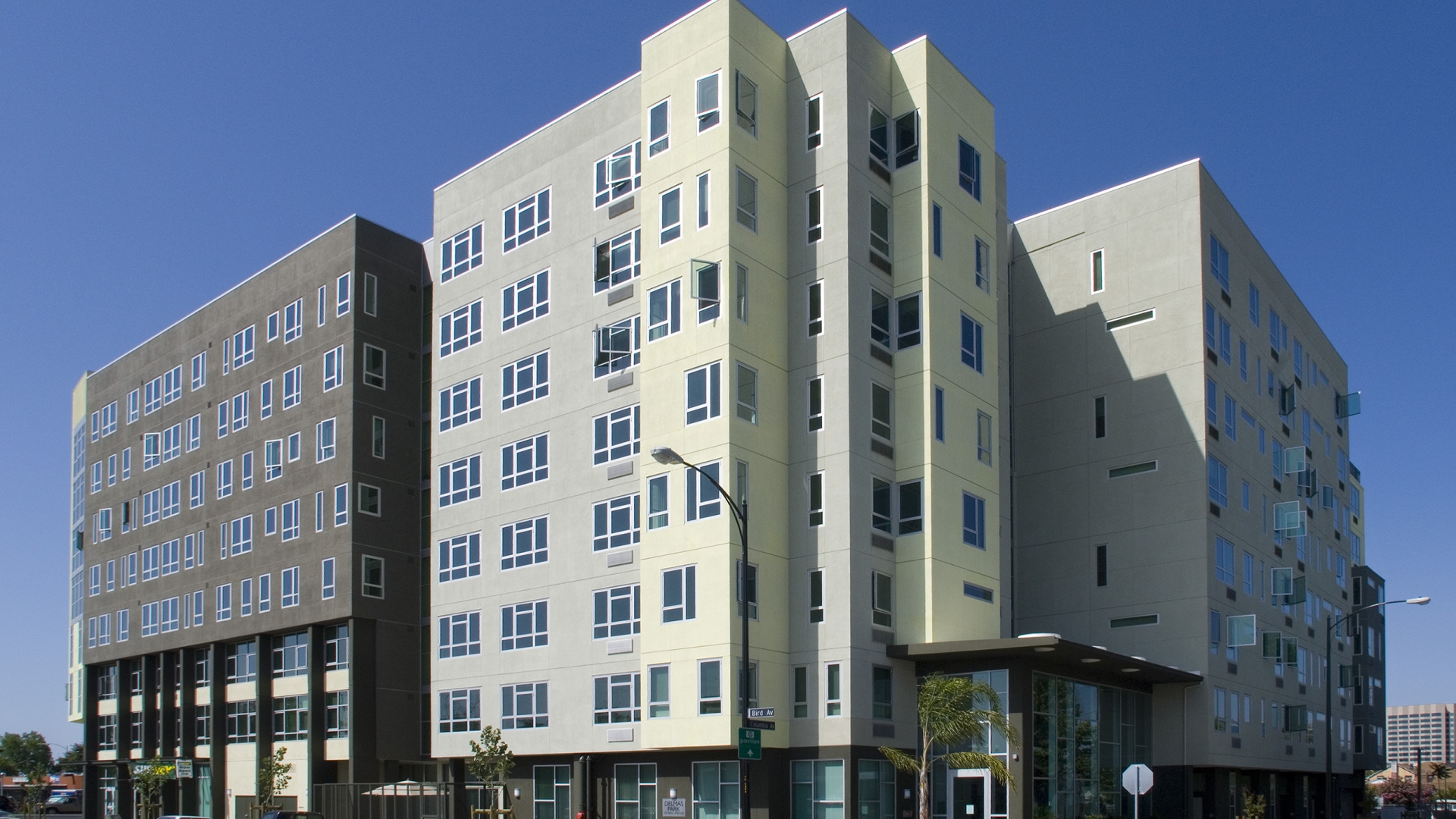 Exterior street view of Delmas Park in San Jose, California.