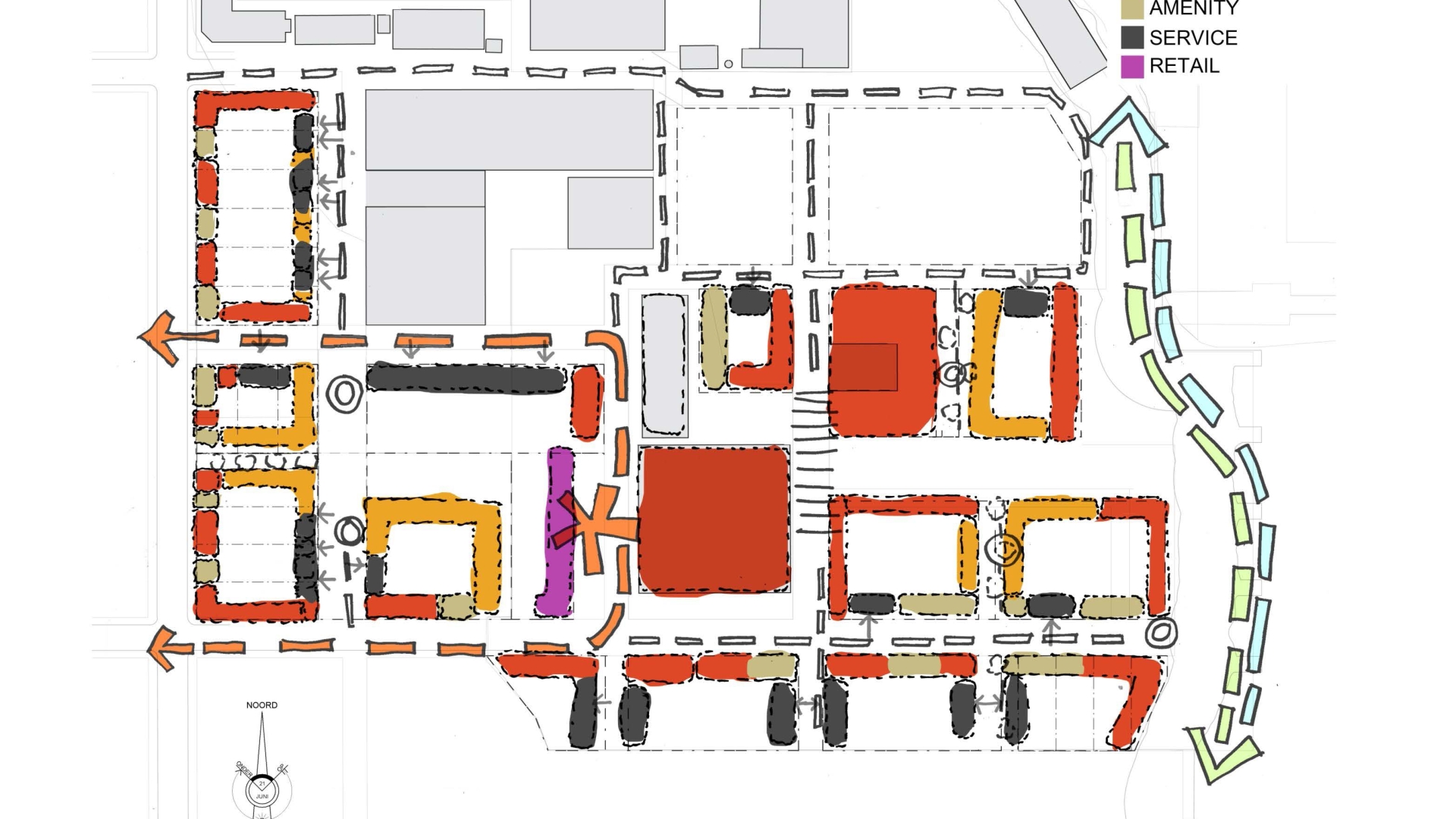 Site plan showing the active ground floor for Pier 70 in San Francisco.