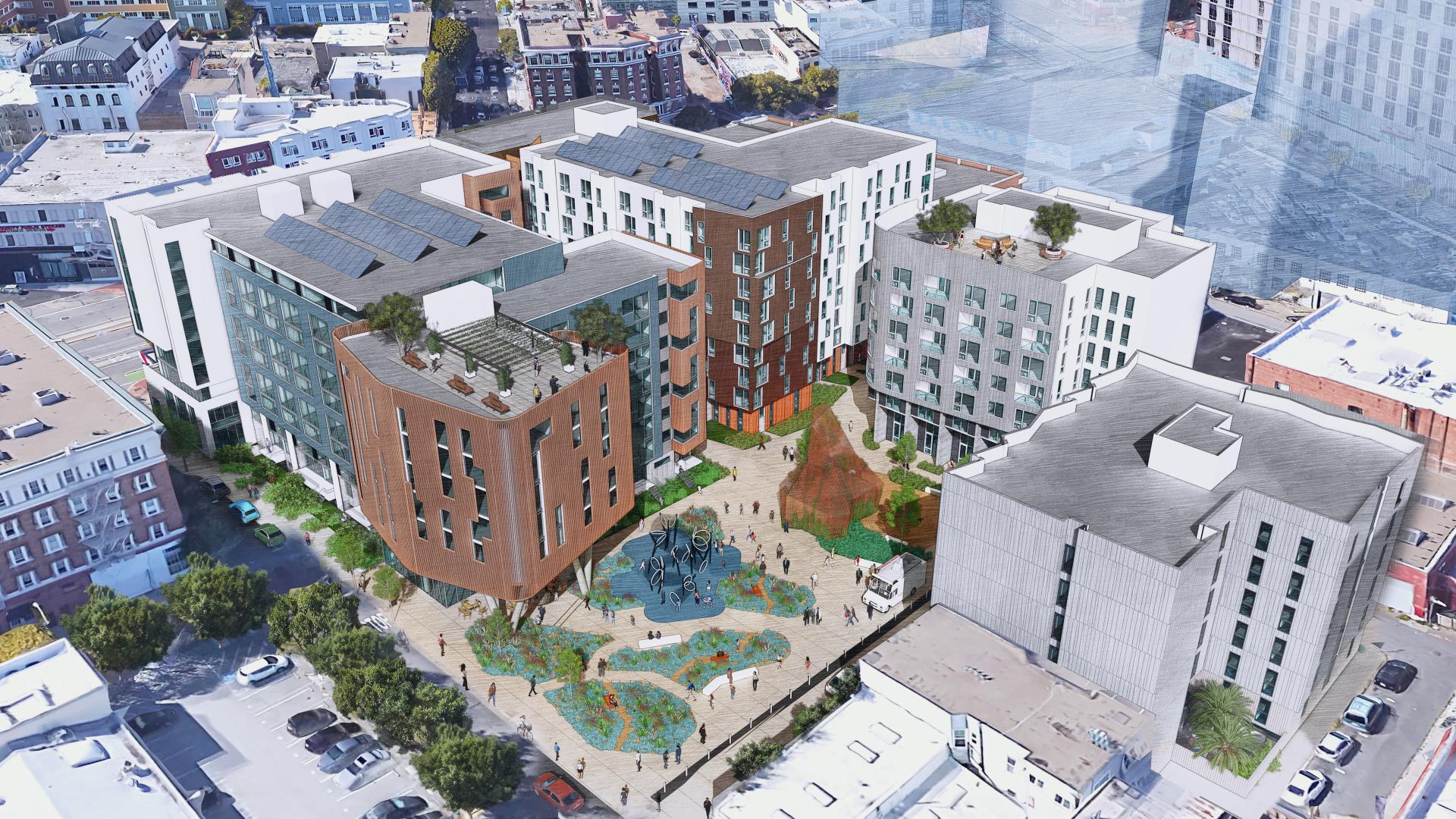 Aerial rendering of Brady Block development in San Francisco.