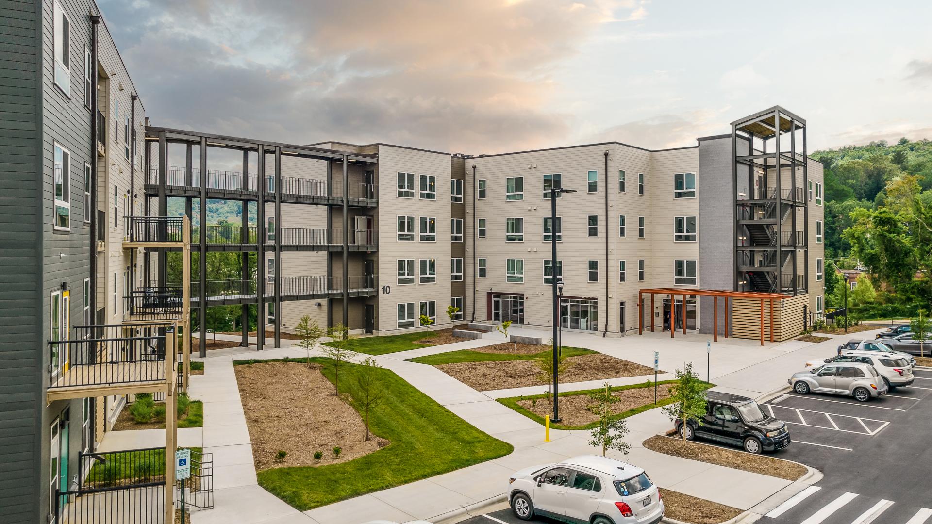 Exterior view of Maple Crest Apartments at Lee Walker Heights in Asheville, North Carolina.