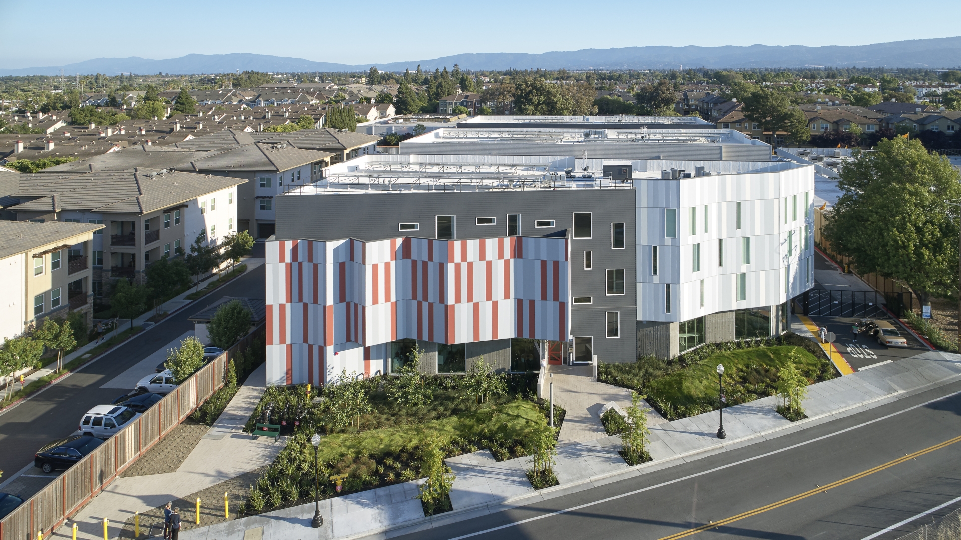 Aerial view of Edwina Benner Plaza in Sunnyvale, Ca.