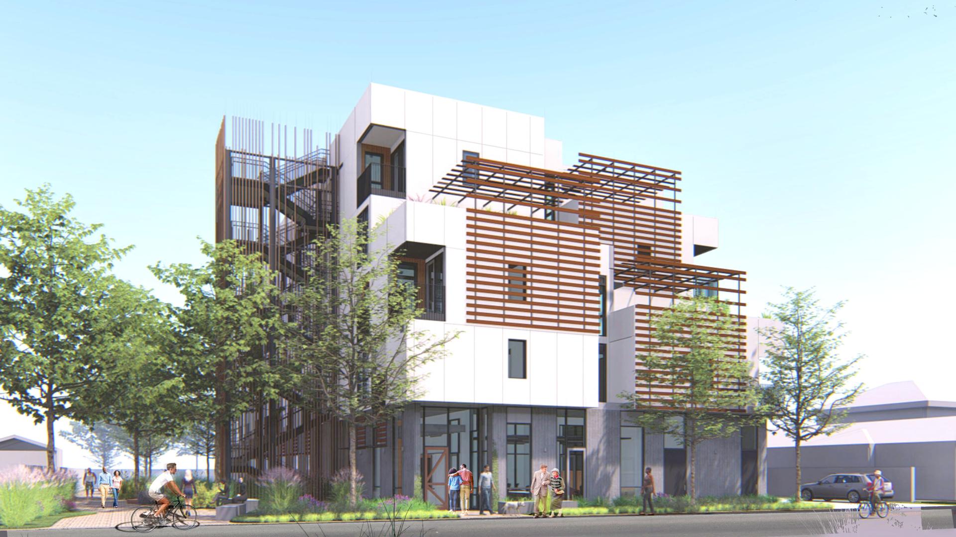 Exterior rendering of Page Street Studios in San Jose, Ca.