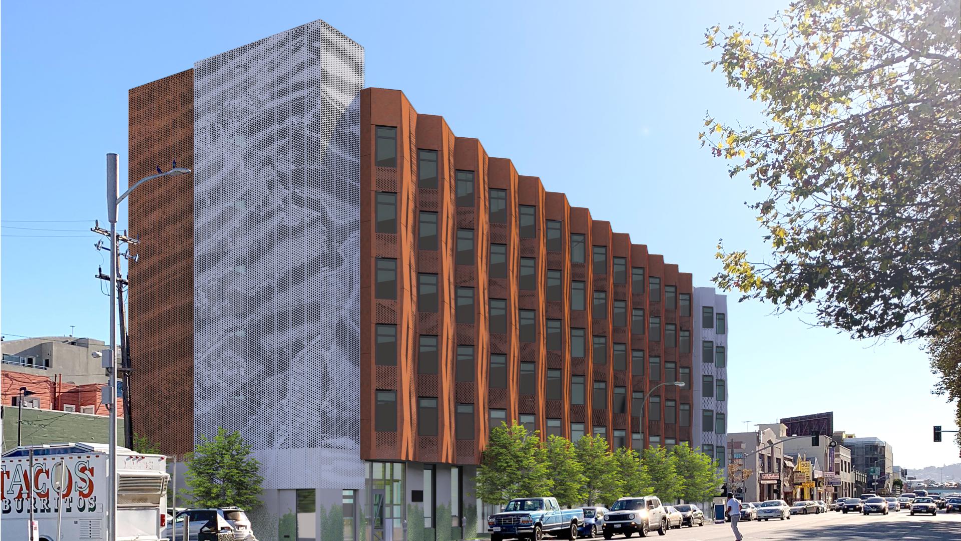 Rendered exterior of Tahanan Supportive Housing in San Francisco.