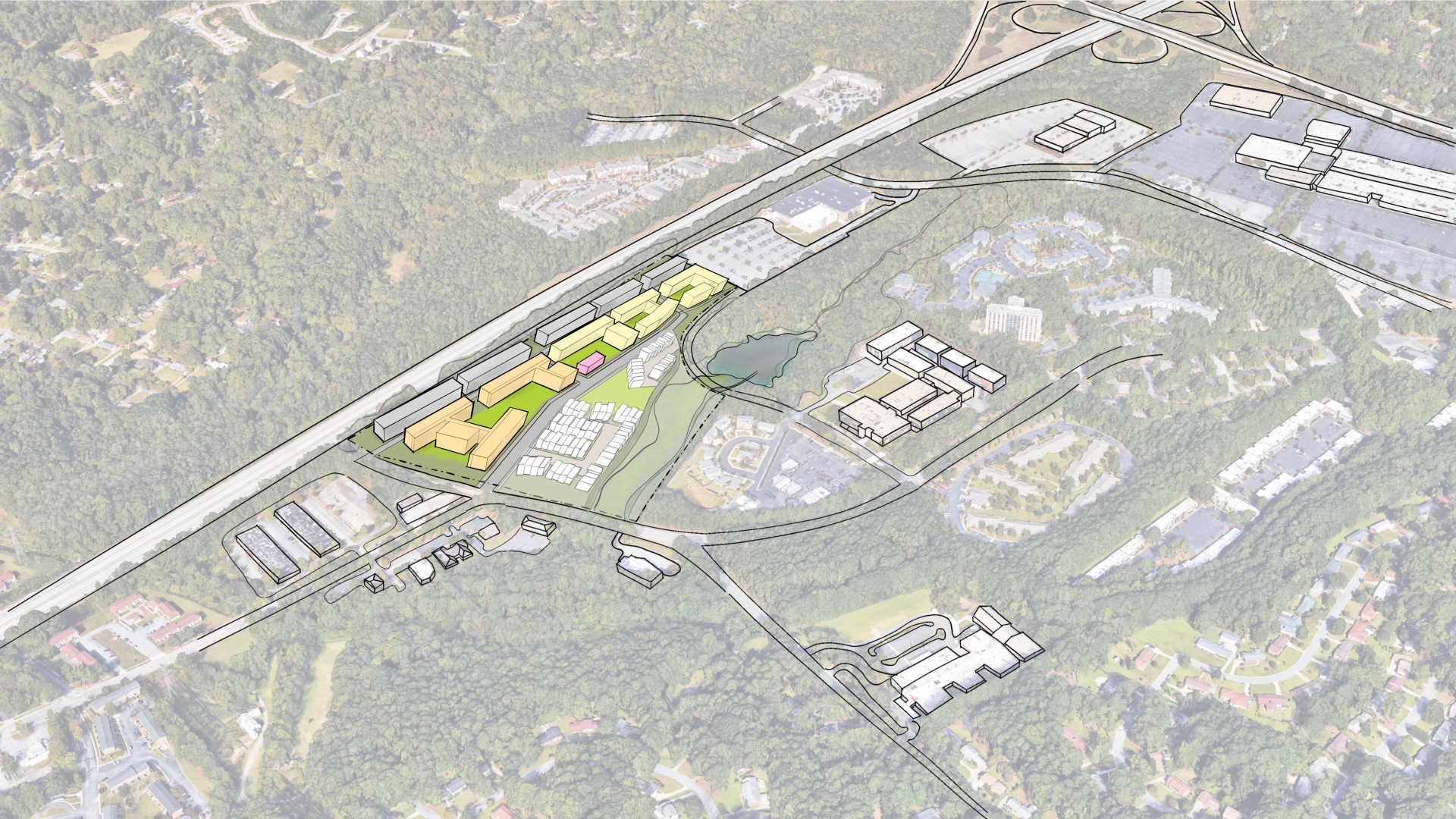 Aerial sketch of the Stone Hogan Framework Plan.