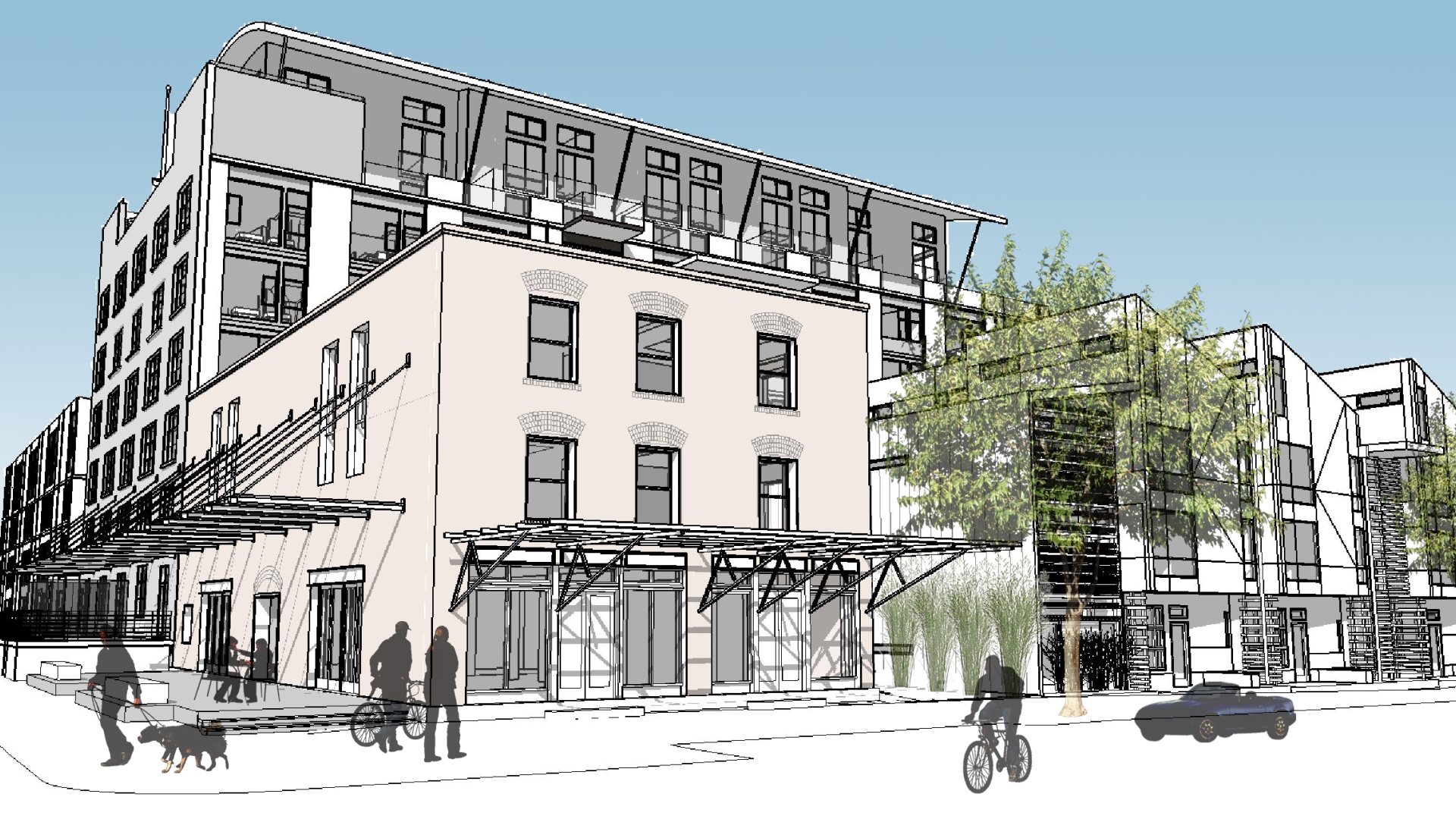 Exterior northwest rendering for Capitol Lofts.