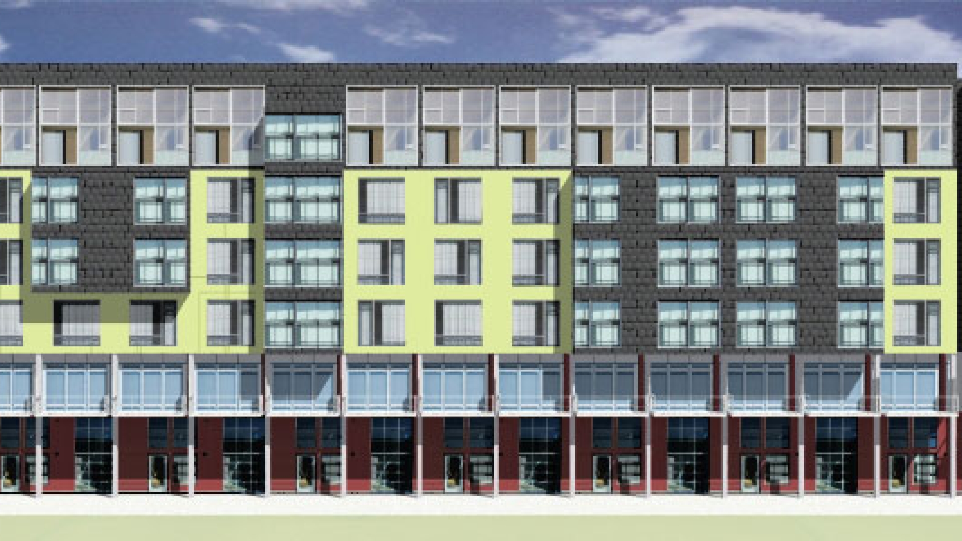 Exterior rendering of the elevation for Metro Lofts.