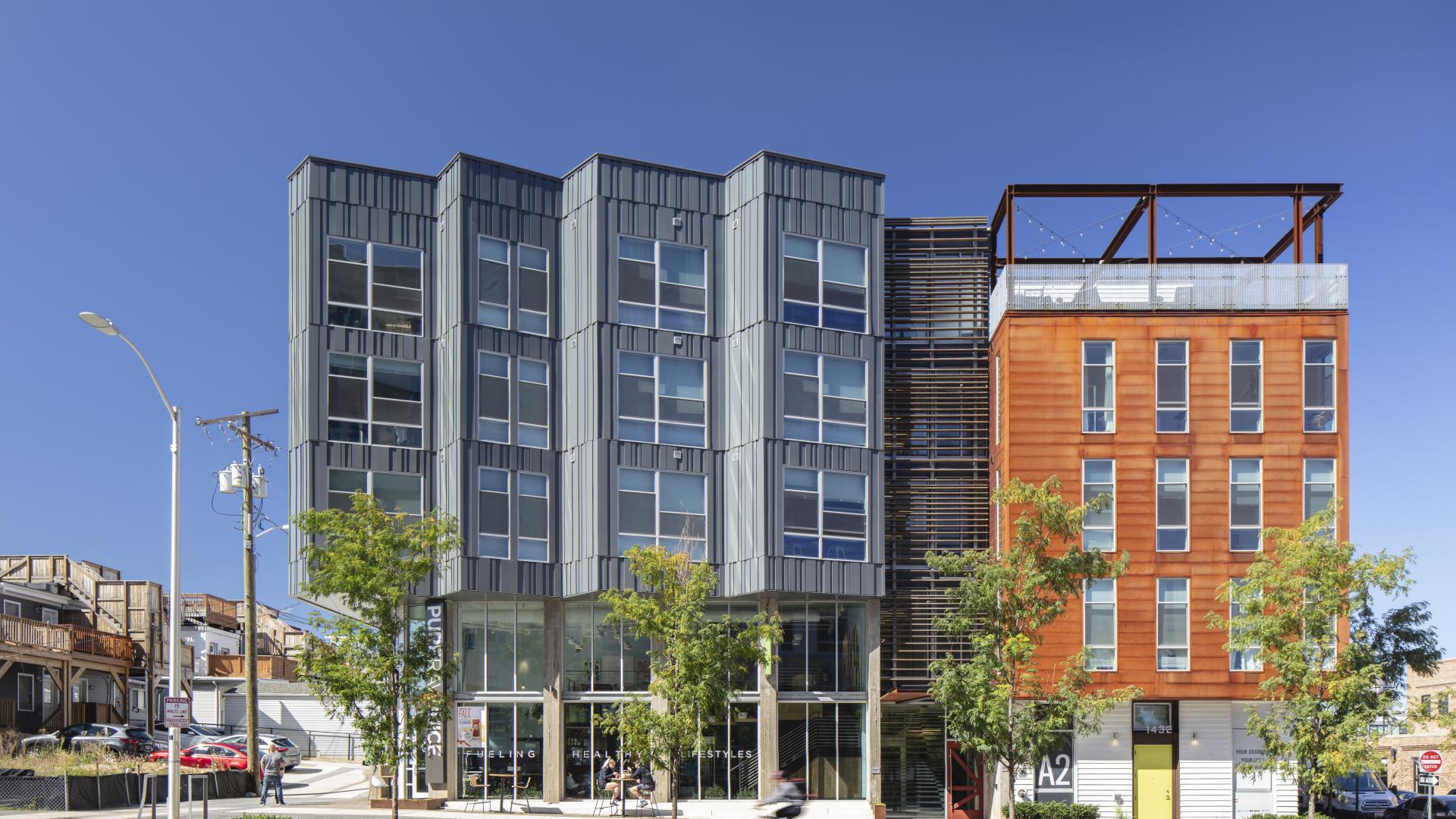 Exterior view of A2 Apartments in Baltimore, Maryland.