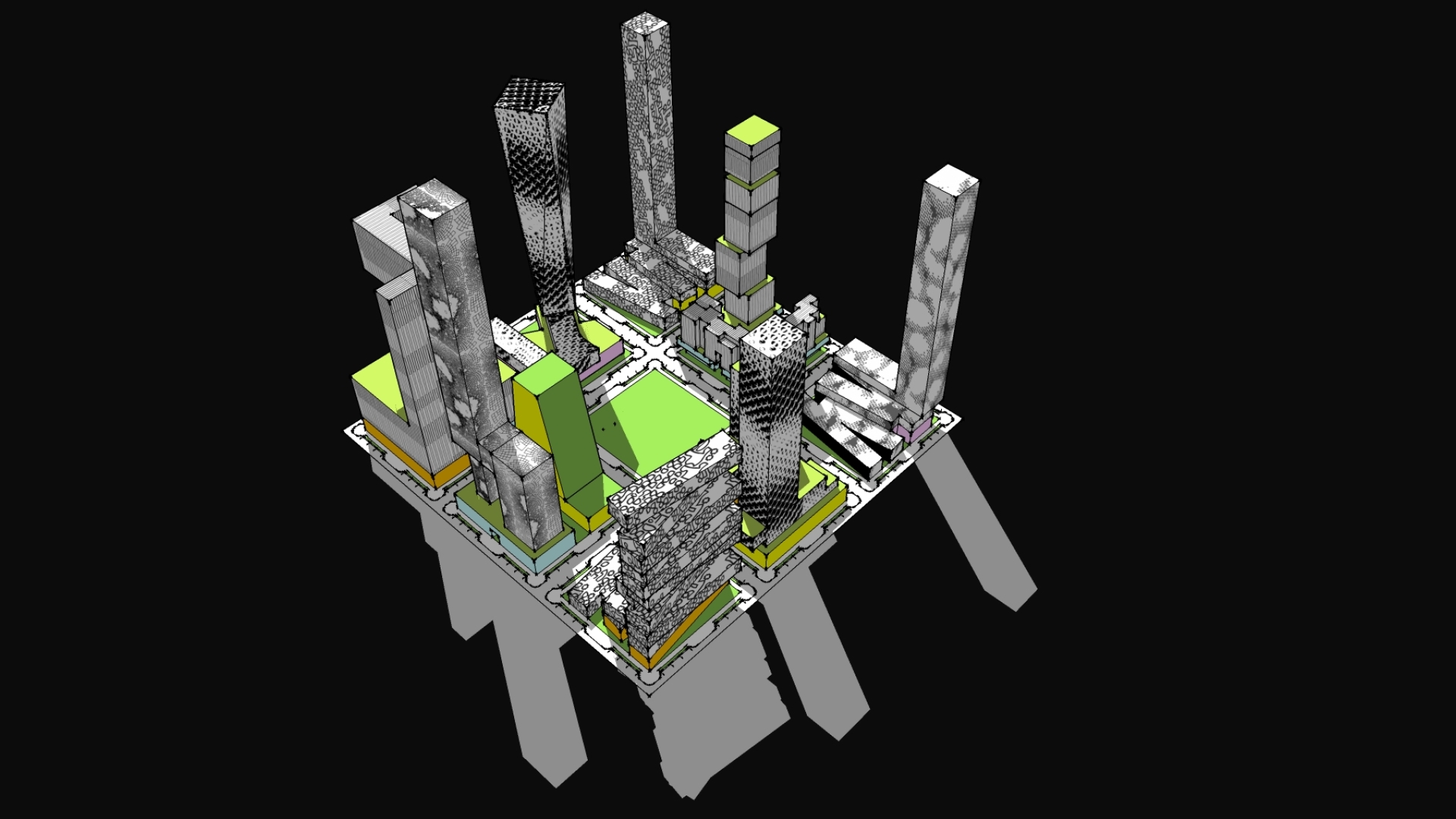 Aerial plan of humanCITY showing the density.