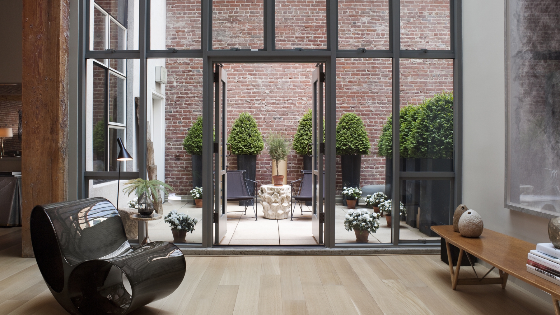 Loft interior looking out to the courtyard at 355 Bryant Lofts in San Francisco.