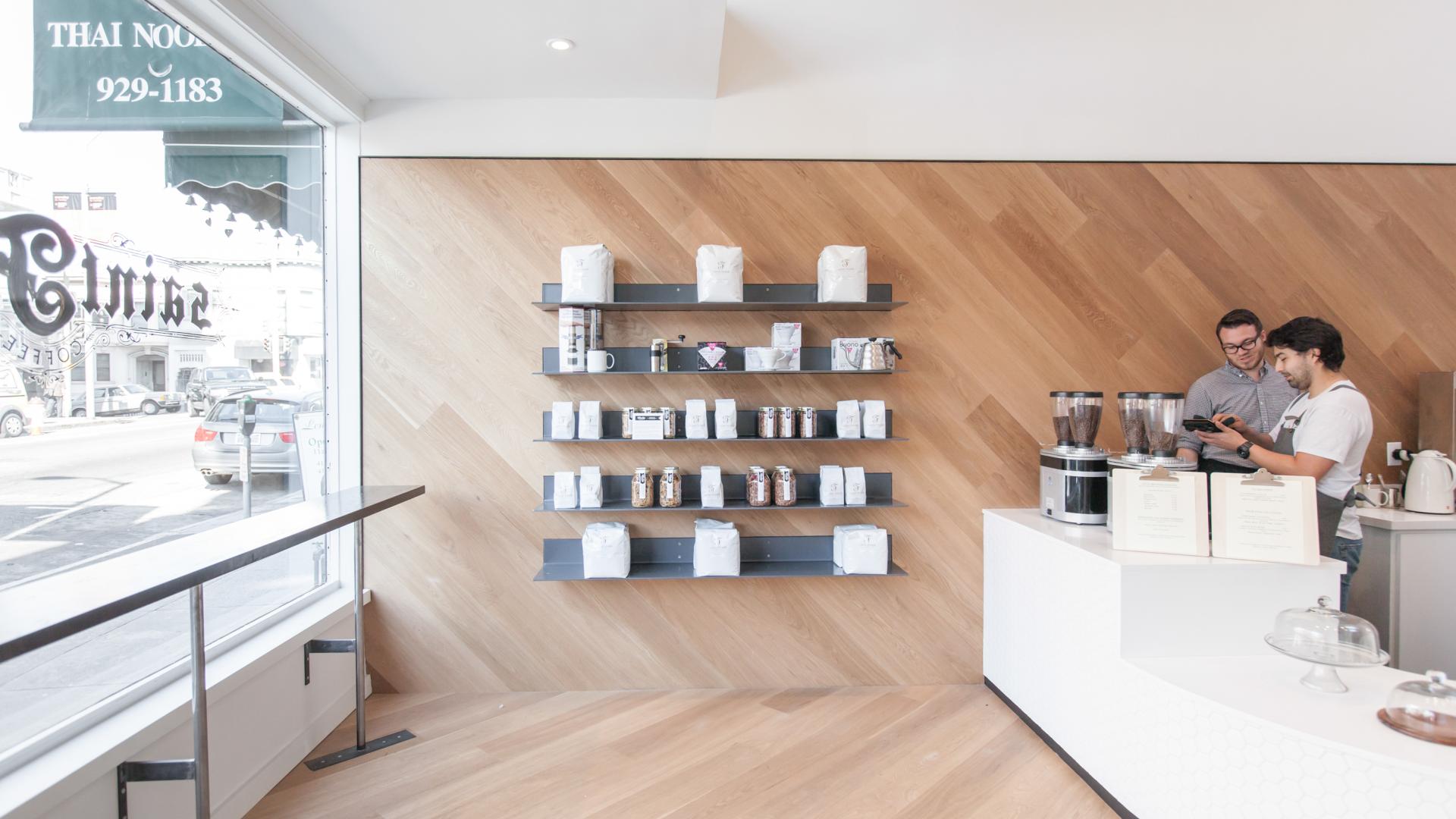 Interior of Saint Frank Coffee in San Francisco.