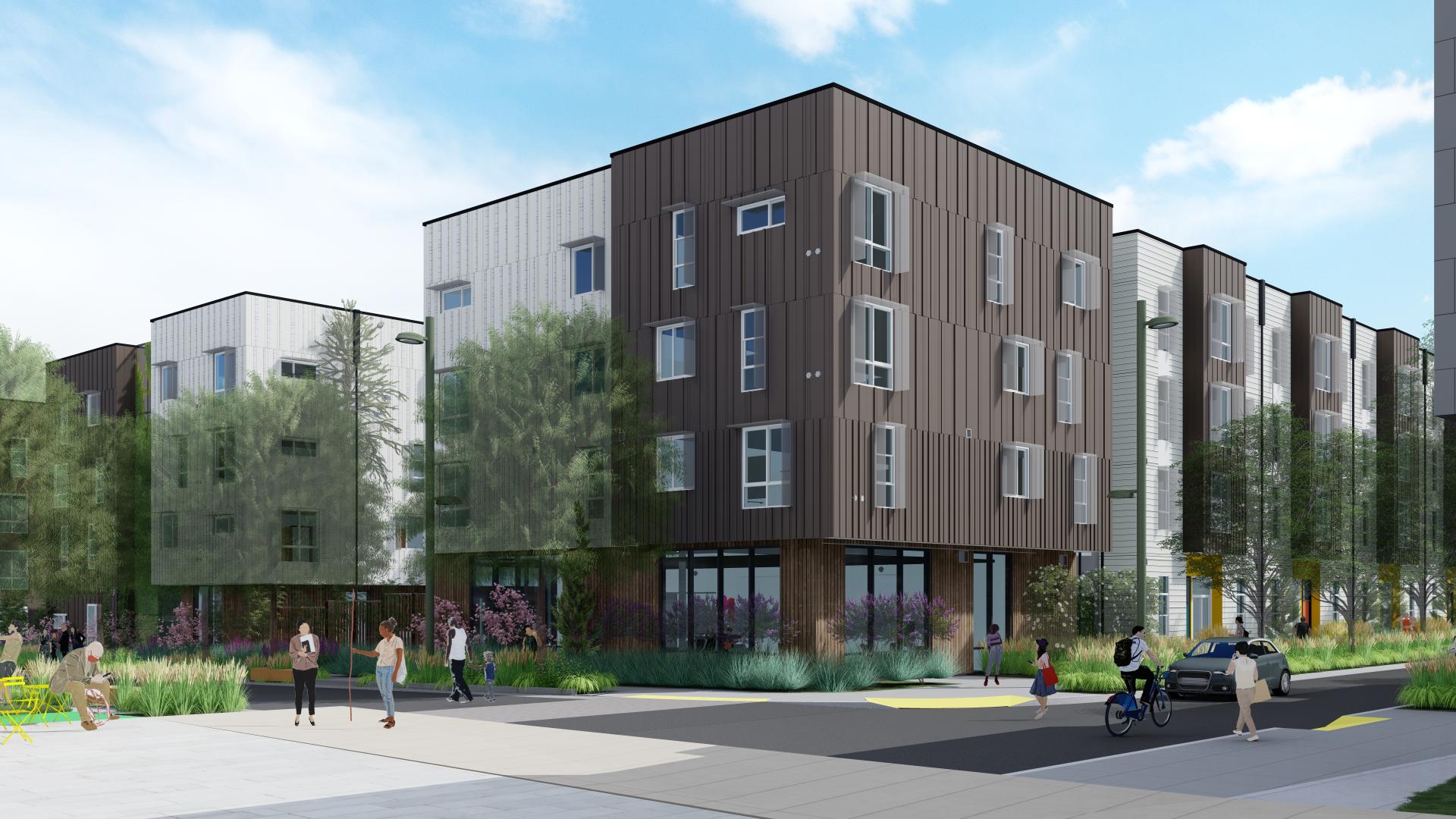Exterior rendering of Midway Village Phase 1 in Daly City, Ca.