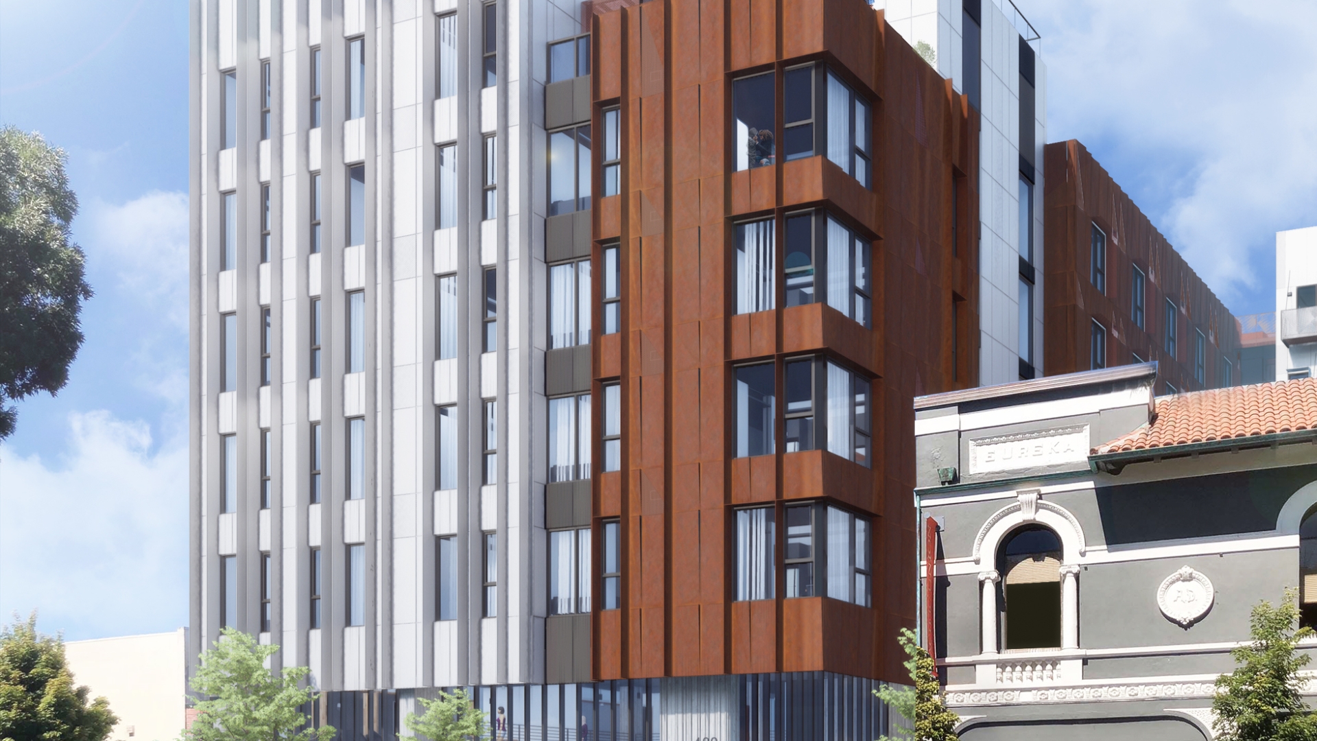 Exterior rendering of 420 Mendocino in Santa Rose, California.