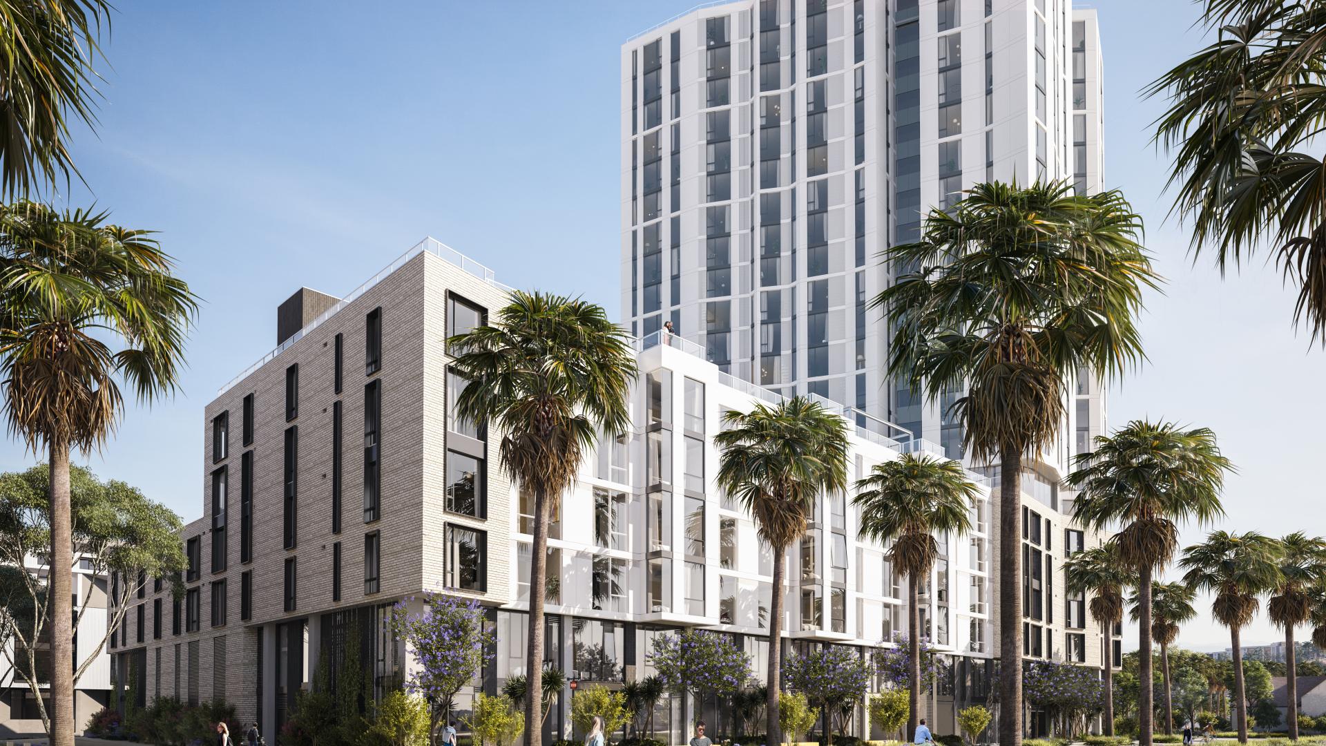 Exterior rendering of Isle House in Treasure Island, San Francisco, Ca.