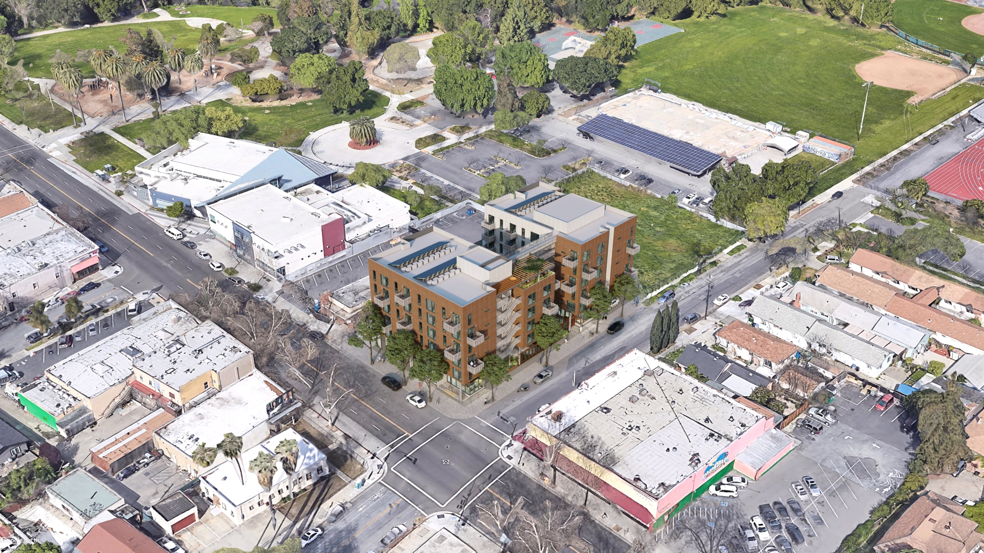 Aerial rendering of The Villages at 995 East Santa Clara in 995 East Santa Clara, Ca.