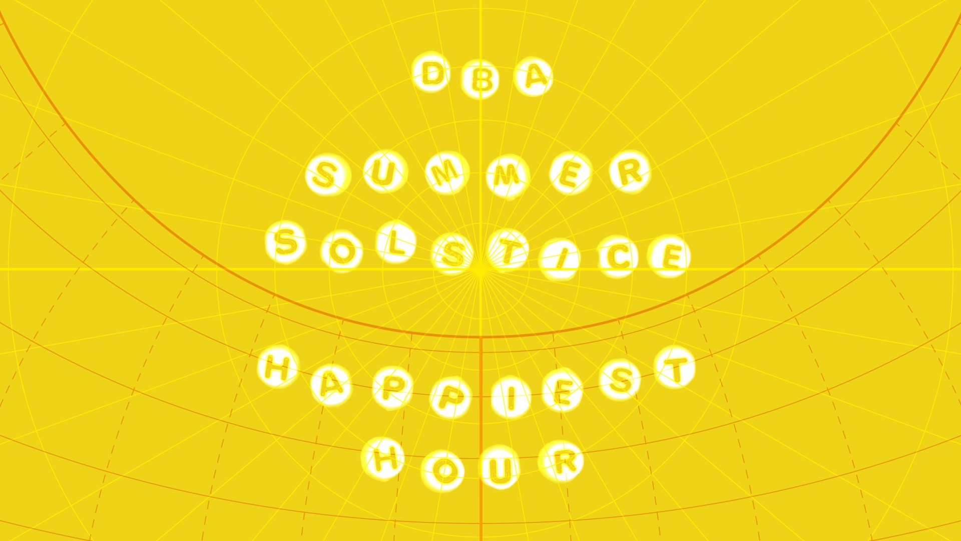 "DBA Summer Solstice Happiest Hour" yellow background