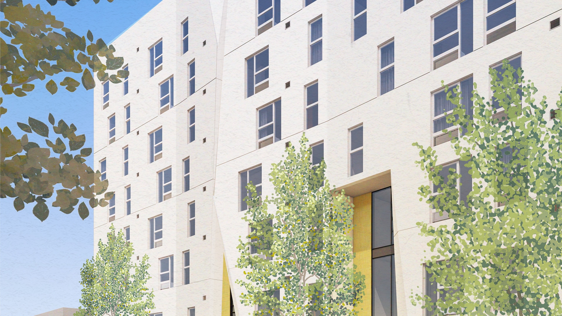 Exterior rendering of 750 Golden Gate.