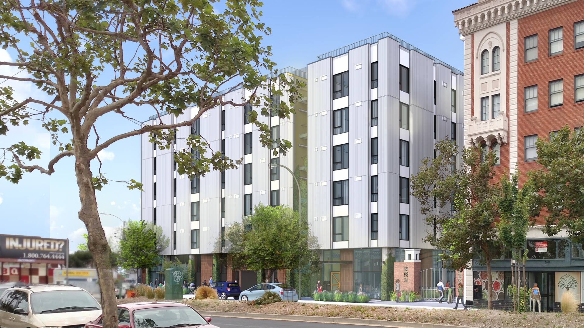 Rendering view of building elevation from across street