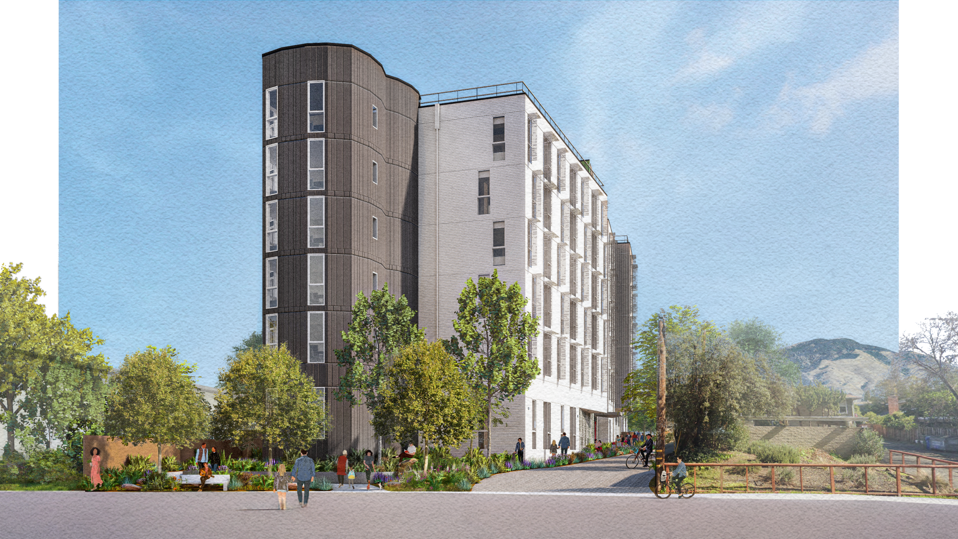 Gray and white building against blue sky
