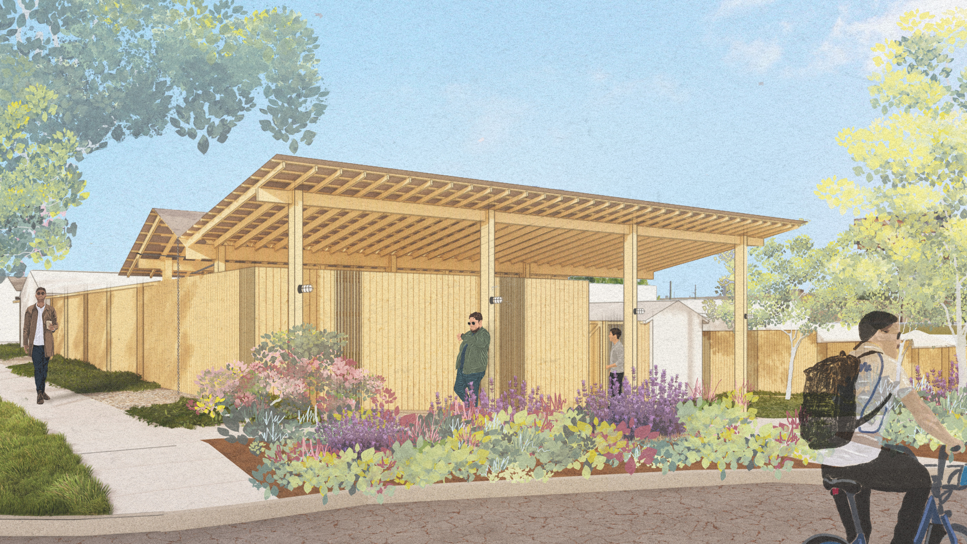 Pavilion with people in foreground