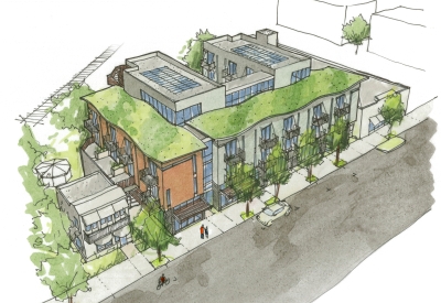 Aerial sketch of h2hotel in Healdsburg, Ca.