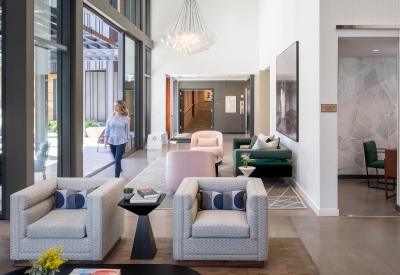 Residential lobby inside Mason on Mariposa in San Francisco.