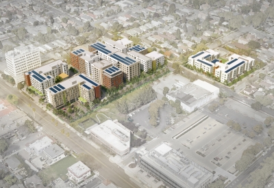 Aerial rendering of East Santa Clara Housing in San Jose, California
