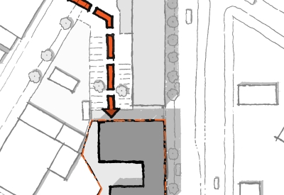 Diagram of the garage entry for 34th and San Pablo Affordable Family Housing in Oakland, California.