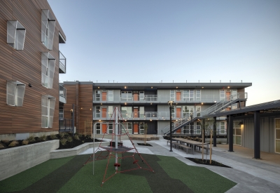 Play space in the courtyard at Rocky Hill Veterans Housing in Vacaville, California.